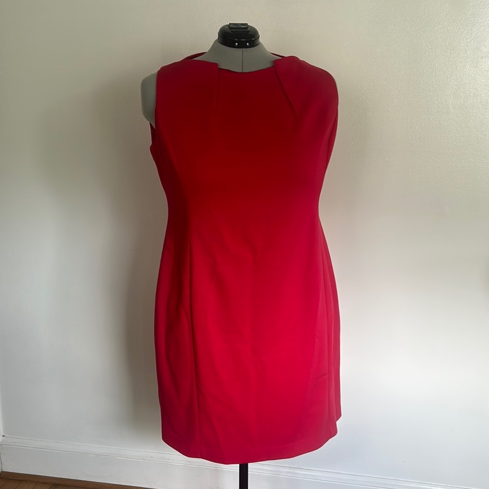 Red Tahari Sheath Dress with Origami Neck
